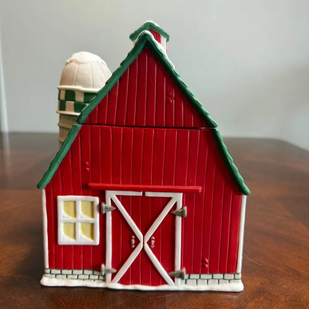 Rustic Ceramic Holiday Barn Lidded Jar Winter‎ Farmhouse Christmas Decor Nichols